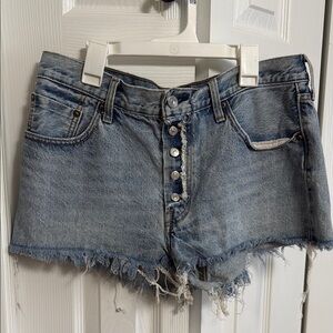 Levi Blue Jean Shorts with Frayed Edges